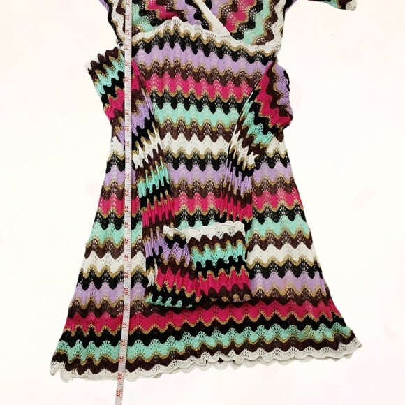 Guess Vintage Zig Zag Stretchy Metallic Gold Knit Fabric Belt Mini Dress Size S - Picture 16 of 16